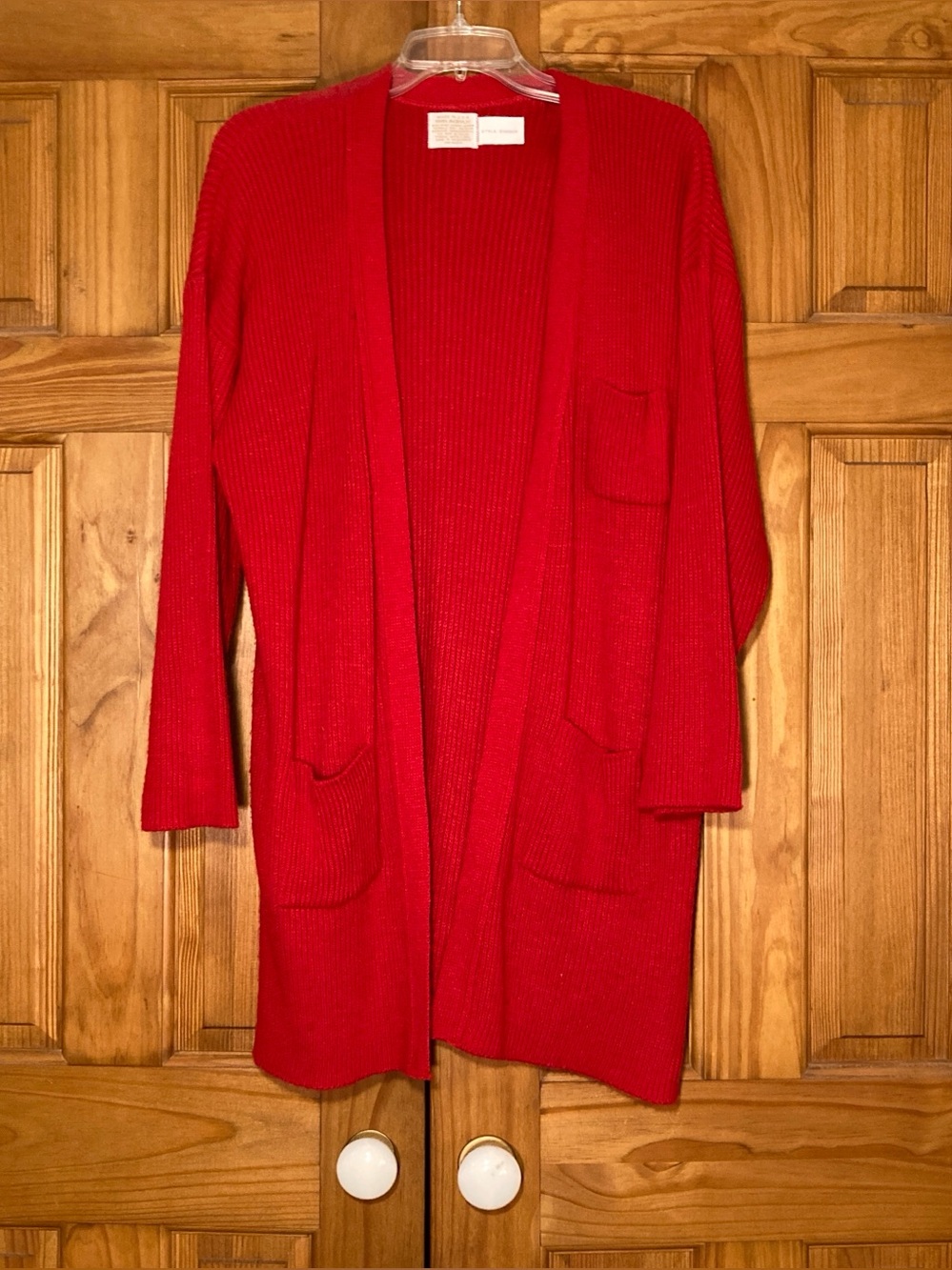 GUC Sweater Cardigan Vintage 80s Open Knit Long Red